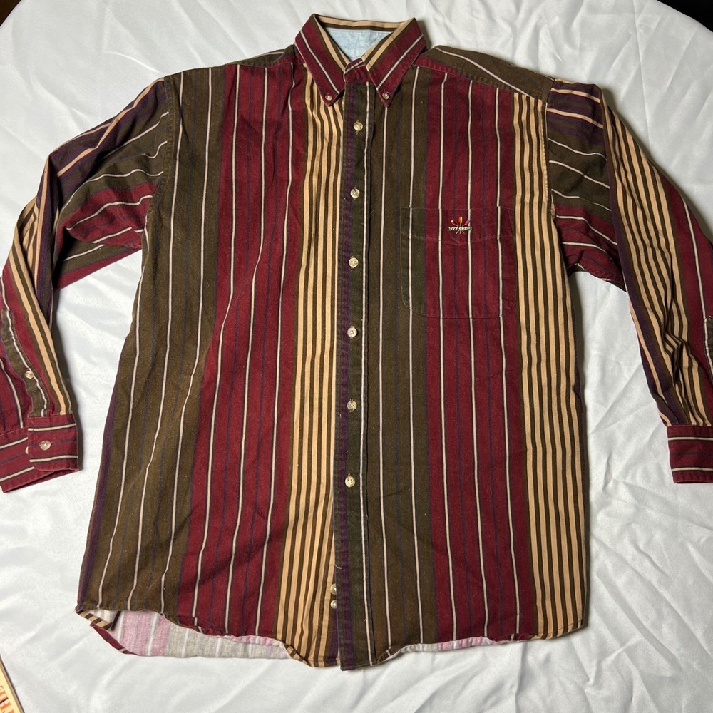 Ivy Crew Mens Vintage 90s Striped Button Down Shirt Burgundy Olive CMS‎ 1163 M